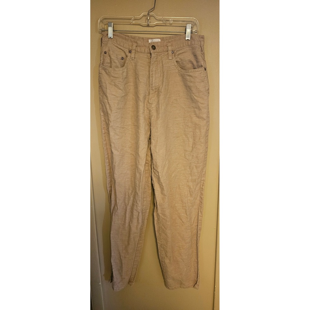 Moda Intl Linen Blend Pants High Waist Tapered Leg Casual Beige Size 12